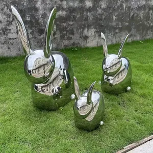 Кролик парк сад открытый Арт Деко металлическая скульптура из нержавеющей стали статуя кролика украшение сада гигантская статуя кролика