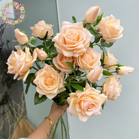Rose artificielle de haute qualité à 3 têtes, toucher réel, pour décoration de jardin, mariage, centre de table, arrangement floral