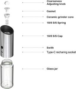 Moulin à épices électrique automatique à gravité rechargeable en acier inoxydable, moulin à sel et à poivre de l'Himalaya - Product Image 4