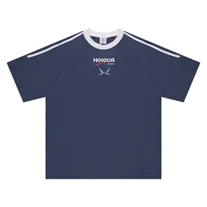 미국 패션 브랜드 반팔 티셔츠 남성용 여름 레터 프린트 크루 넥 탑 트렌드 쓰리 폴 디자인 블레이저