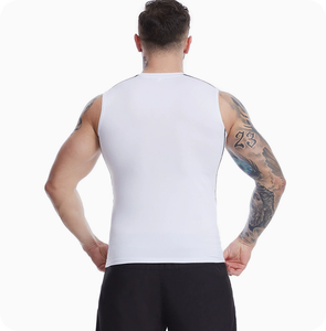 Custom Gym Knitted Sporty Black and White Sleeveless Quick Dry Breathable Running <b>Compressed</b> Workout Tank Top for Men - Product Image 6