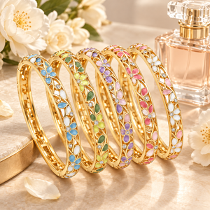Brazaletes de Mujer con Diseño de Planta, Chapados en Aleación de Zinc, con Diamantes de Corte Cojín, Estilo Vintage, Azul y Blanco, de Moda - Product Image 1