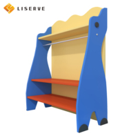 Mini estantería de madera maciza de seguridad para niños-Esquema de color rojo y amarillo brillante con tres capas de almacenamiento