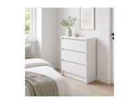 Table de toilette minimaliste et étroite en bois finition blanche avec 3 tiroirs à fermeture douce et ouverture par poussée, idéale pour appartement