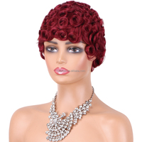 Perruque Courte Bouclée 99J Chioma Pixie, Rouge Bourgogne, Cheveux Remy, Sans Colle, Entièrement Faite à la Machine, pour Femmes Noires