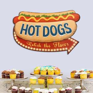 Papan Logam Vintage Relief Hot Dogs, Papan Logam Retro Embossed Hot Dogs, Dekorasi Dinding Logam untuk Restoran, Ruang Makan, Kafe - Product Image 1