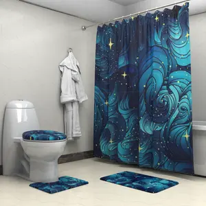 浴室セット4個ヴィンテージスタイル防水シャワーカーテントイレラグバスマットカーペット
