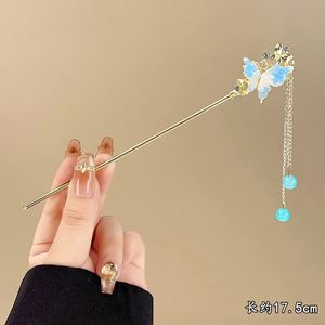 Romantic Blue <b>Crystal</b> Starfish <b>Moon</b> Hair Stick for Women New Chinese Style Butterfly Flower Long Tassel Hairpin Hair Accessories - Product Image 6