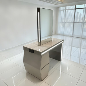 Miroir de maquillage LED en acier inoxydable, miroir de coiffeuse de salon, miroir à quatre faces, mobilier de studio de beauté commercial - Product Image 2