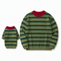 Ensemble pull et collier contrastant rétro rouge et vert à rayures pour propriétaire et animal de compagnie, personnalisable ODM OEM, vente en gros
