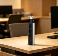 Prise de courant escamotable en cuivre ABS pour bureau, 250V 16A, avec 3 prises Schuko, USB-A et USB-C PD 20W, prise de courant rétractable