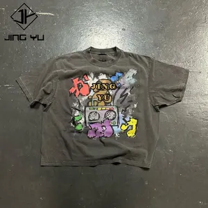 T-shirt da uomo personalizzata unisex con lavaggio acido 100% oversize cotone streetwear pesante stampa dtg con grafica cartoon t-shirt da uomo