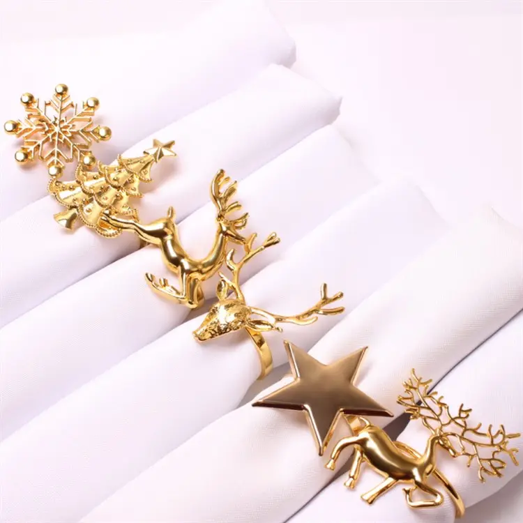 Logo Holders Xmas table Decoration for home Metal reindeer horn tissue ring Wedding Banquet Hotel Table Christmas Napkin Ring