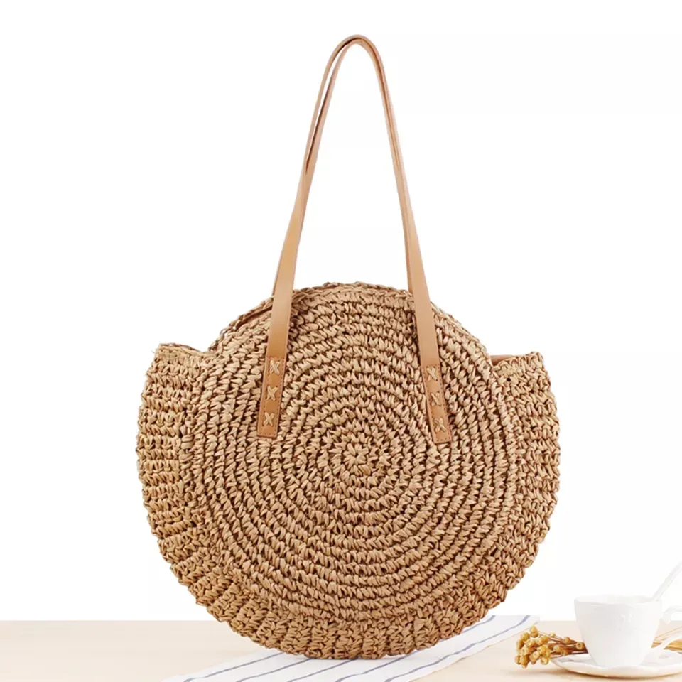 New Deign Round Straw Beach Vintage Handmade borsa a tracolla tessuta portatile Circle Vacation borse da spiaggia Casual