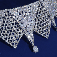 Couronne de mariée de luxe en treillis triangulaire avec zircone cubique, diadème de mariage en forme de goutte d'eau, coiffe de reine de concours, vente en gros