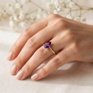 Bague en améthyste naturelle, argent sterling 925, style vintage, style bohème, sertissage clos, cadeau romantique, bague éternité, faite à la main - Product Image 5