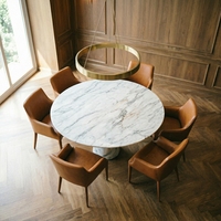 Table à manger minimaliste moderne en marbre Arabescato à base conique unique, portable, 6 places, mobilier pour salles à manger et hôtels