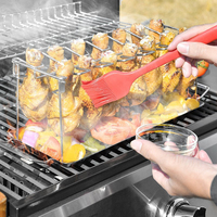 Soporte para Piernas de Pollo de Acero Inoxidable para Exteriores, Multifuncional, Plegable, con Bandeja para Parrilla de Gas y Barbacoa