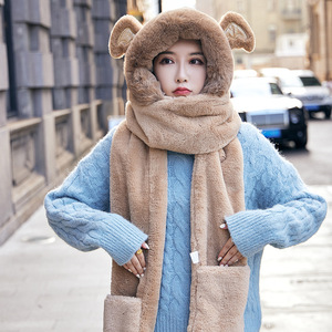 Écharpe d'épaississement de capuche pour femmes, écharpe de poche, chapeaux d'hiver à capuche, 3 pièces pour filles - Product Image 6