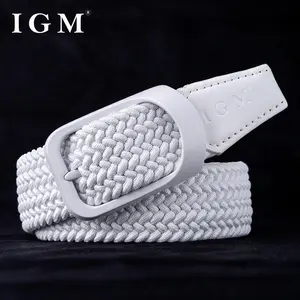 IGM Men Women Casual Pants Jeans Braided Elastic White Golf Woven Stretch Belts