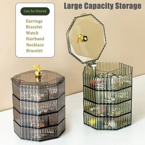 Three Layer Rotating Jewelry Storage Box Organizer <b>Display</b> <b>Case</b> Dustproof Desk Organizer for Home - Product Image 3