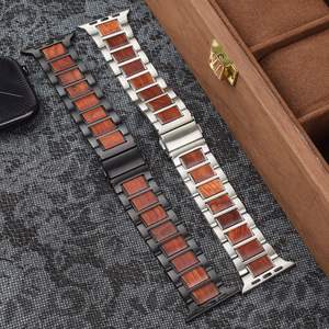 <span class=keywords><strong>Bracelet</strong></span> de montre en <span class=keywords><strong>bois</strong></span> Lionorm en acier inoxydable pour <span class=keywords><strong>Apple</strong></span> Smart <span class=keywords><strong>Watch</strong></span>, <span class=keywords><strong>bracelet</strong></span> de montre en <span class=keywords><strong>bois</strong></span> de santal rouge naturel écologique, <span class=keywords><strong>bracelet</strong></span> en métal - Product Image 5