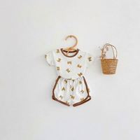Ensemble court en coton personnalisé pour bébé, imprimé ours, respirant, vêtements pour enfants, tenues, pyjamas d'été pour tout-petits