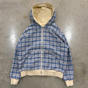 Veste à capuche courte et ample à double couche réversible avec fermeture éclair, broderie à carreaux, lavage à la pierre vintage, design streetwear pour hommes - Product Image 2