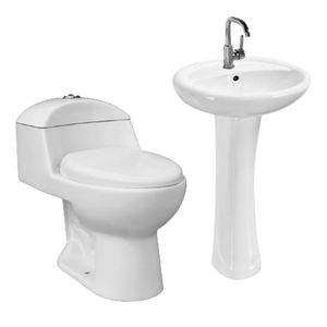 Suramericano Venta caliente Inodoros Y Lavaderos Sifón <span class=keywords><strong>Inodoro</strong></span> de una pieza y lavabo de pedestal Suite de artículos sanitarios baratos - Product Image 1