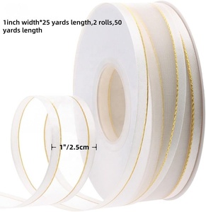 ริบบิ้นผ้าออร์แกนซ่าชีฟองลาย <span class=keywords><strong>Clarin</strong></span> ขอบสีทอง ขนาด <span class=keywords><strong>1</strong></span> นิ้ว แบบโปร่งแสง 25 หลา/ม้วน สำหรับงานฝีมือ ห่อของขวัญ งานปาร์ตี้ วันแม่ - Product Image 2