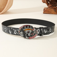 Cinturón de PU con Calavera Gótica Western en Relieve, Hebilla Metálica 3D Pesada, Estilo Punk Retro para Vaqueros y Jeans