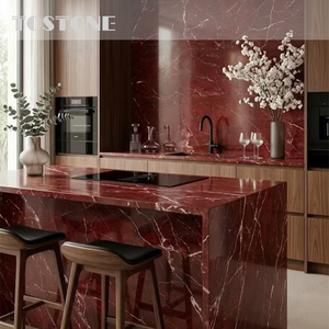 <span class=keywords><strong>Piedra</strong></span> Natural Tostone Bordeaux Roja Oscura con Vetas Blancas, Losa de Cuarcita Pulida para Proyectos de Encimeras de Cocina de Lujo - Product Image 2