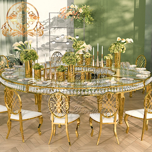 Nửa trăng tổ chức sự kiện đám cưới Tiệc kính trắng hiện đại gương hàng đầu vàng khung thép không gỉ thiết kế bàn ăn đặt - Product Image 1