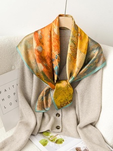 Pañuelo <span class=keywords><strong>de</strong></span> Seda Auténtica <span class=keywords><strong>de</strong></span> 90x90cm, Diseño Geométrico Vintage, Ligero y Transpirable, para Mujer, Tendencia 2025 - Product Image 6