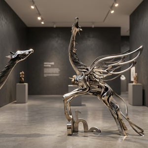Sculpture d'oiseau en acier inoxydable sur mesure, installation d'art métallique abstrait, décoration de jardin extérieur - Product Image 2