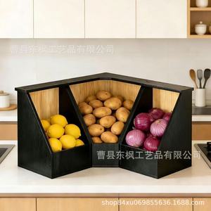 กล่องเก็บของมุมโต๊ะไม้ 3 ช่อง สำหรับจัดระเบียบผลไม้บนเคาน์เตอร์ครัว - Product Image 2