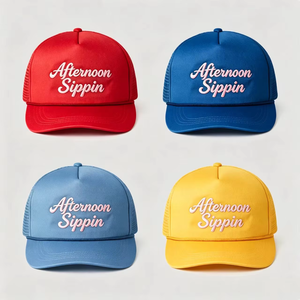 Custom Solid Color Polyester Foam Trucker <b>Cap</b> Embroidery Logo <b>Flat</b> Brim Unisex Performance Canvas ODM Fishing Cycling Hip Hop - Product Image 4