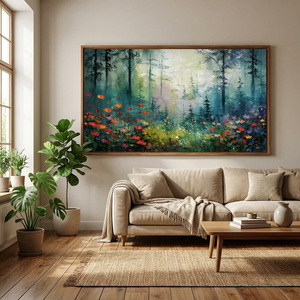 Whispering Woods Impressionistic Forest Landscape Painting with Colorful Wildflowers <b>Large</b> Commercial Abstract Acrylic Wall Art - Product Image 2