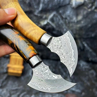 Couteau de camping multifonctionnel à lame fixe en acier damas à 78 couches avec manche en bois et étui en cuir