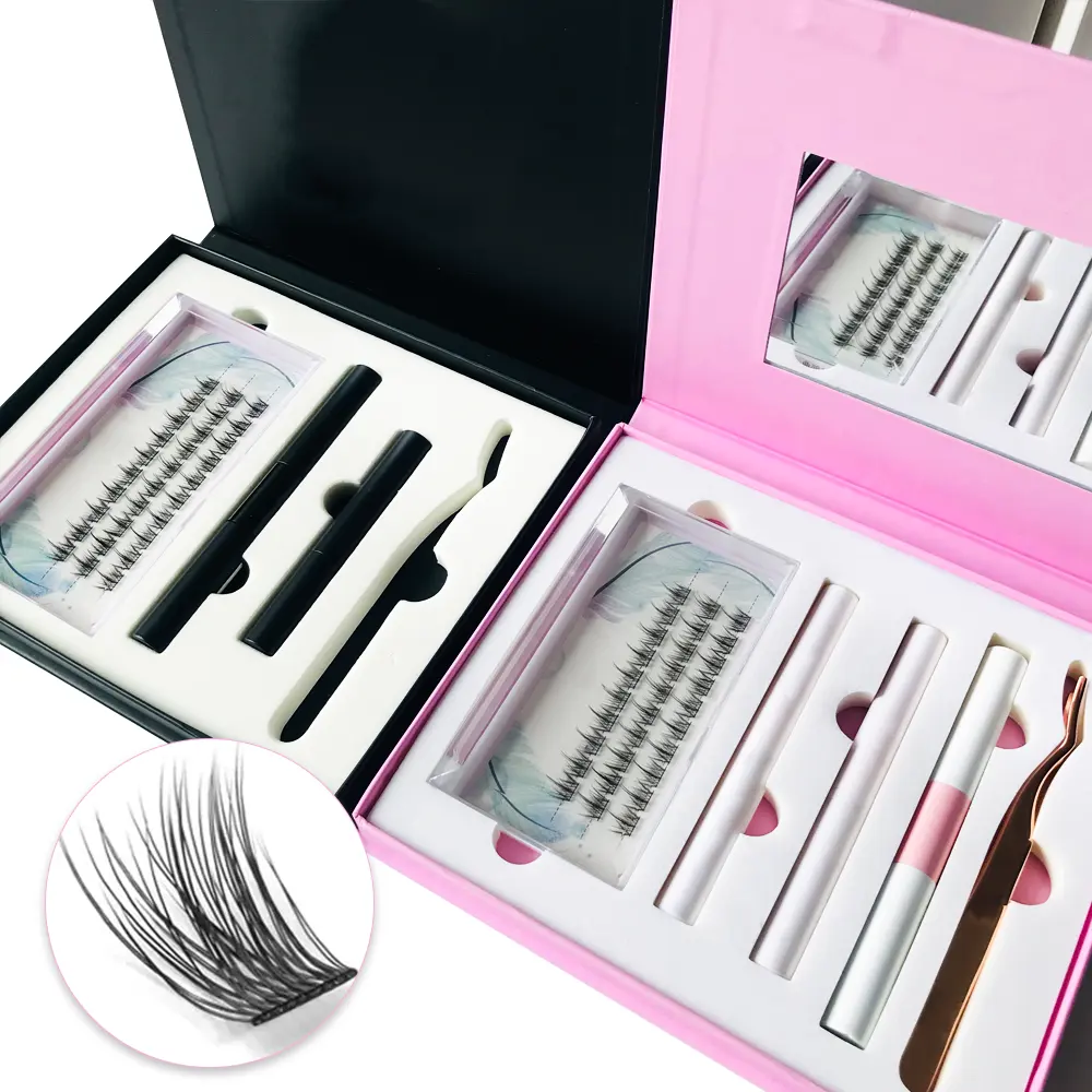 Etiqueta privada Natural Long Lash Clusters D Curl Diy Lash Extension Kit Cintas Segmentado Individual Cluster Lashes