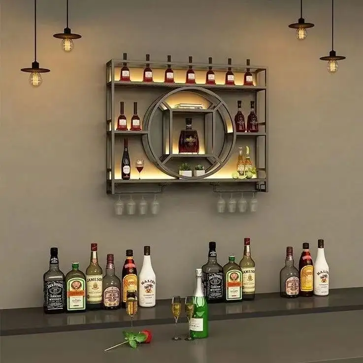 Restaurant Bar Decor Ijzer/Aluminium/Roestvrij Staal Wijnplanken Display Plank Muur Wijnrek