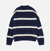 Ensemble 2 pièces pull et pantalon pour homme, tricoté, avec logo personnalisé, chaud, premium, à épaules tombantes, en bouclette, moelleux, surdimensionné, rayé et duveteux
