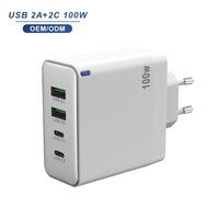 Chargeur rapide USB-C GaN 100W avec écran LED, 2 ports USB-C, 2 ports USB-A, adaptateur mural PD multi-ports, prise UK EU US AU, chargeur de voyage