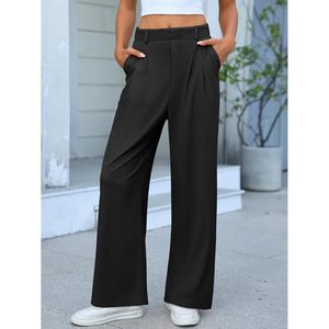 Women Wide Leg Pants High Waist Waffle Knit Stretchy Casual Business <b>Pull</b> On Palazzo Trousers - Product Image 2