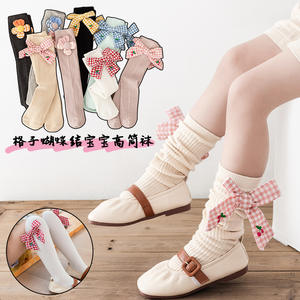 Chaussettes en coton peigné pour filles, style princesse, à double <span class=keywords><strong>aiguille</strong></span>, à carreaux, avec nœud et fleur, sans <span class=keywords><strong>talon</strong></span>, nouvelle collection automne/hiver WZ-381 - Product Image 3