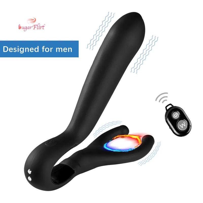 SUGARFLIRT Produto Do Sexo Vibrador de Silicone Preta Oito Modos de Vibração de Controle Remoto À Prova D' Água Dois-End Vibrador Para Homens Ânus