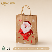Sacs en papier kraft personnalisés avec poignées torsadées, estampés à chaud rouge, motif Père Noël, pour boutique de fêtes