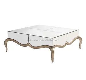 Luxe ontwerp gebogen been center tafel zilver gespiegeld salontafel voor thuis hotel
