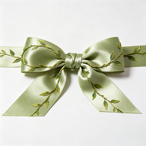 Lazo de Regalo Pre-Atado de Satén Color Verde Salvia con Estampado de Hojas, Lazo de Listón Listo para Usar para Bodas en la Selva, Ramos de Flores de Primavera, Decoración de Cajas de Regalo - Product Image 6