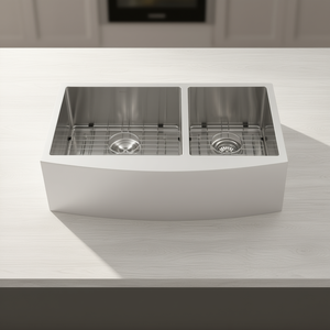 Lavello da Cucina D0100H710D6 in Acciaio Inox con Frontale a Grembiule, Doppia Vasca 33x21x10, Finitura Spazzolata, Facile da Pulire - Product Image 2